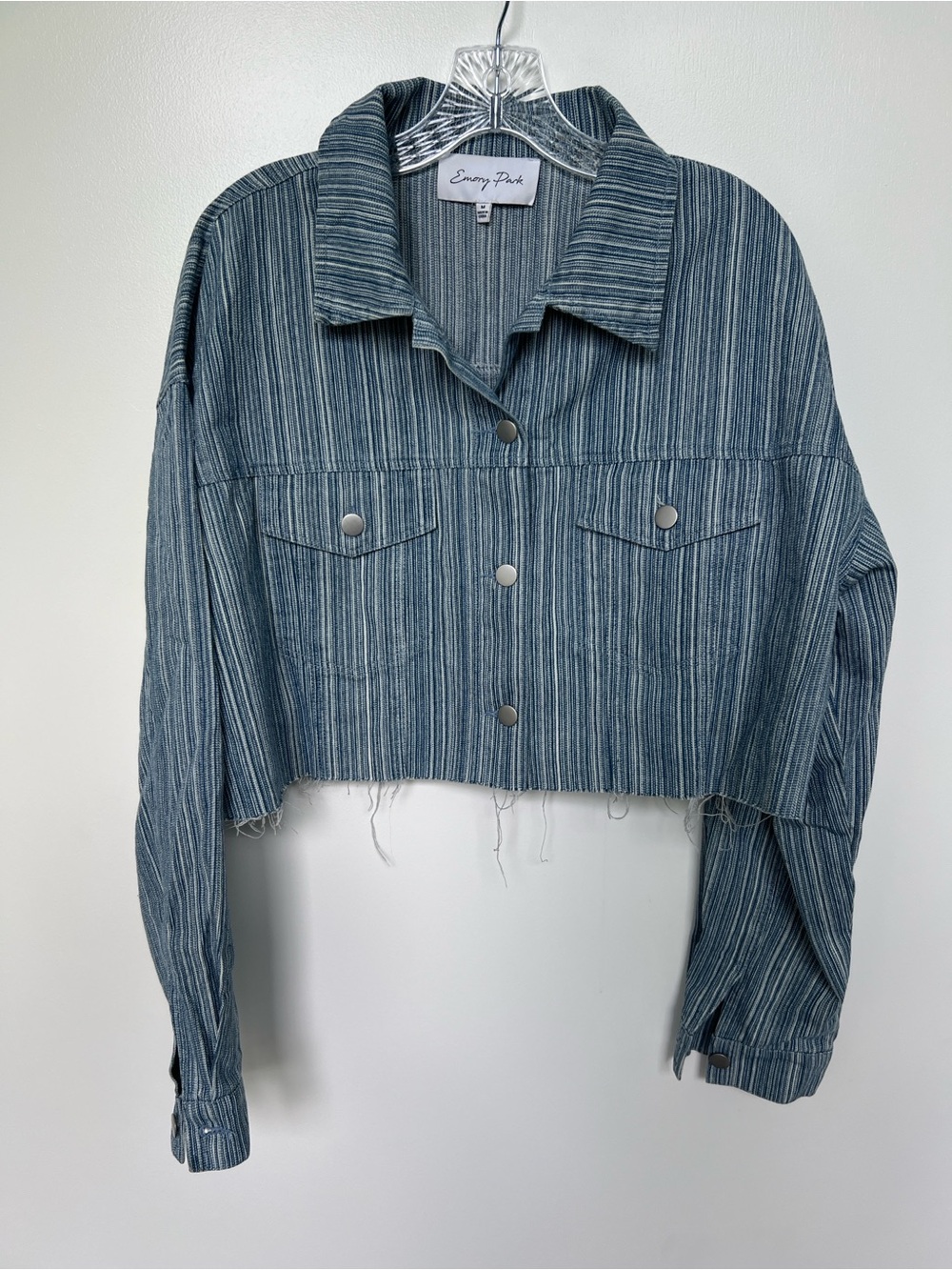 Emory Park women’s Cropped Striped distressed Denim Jacket